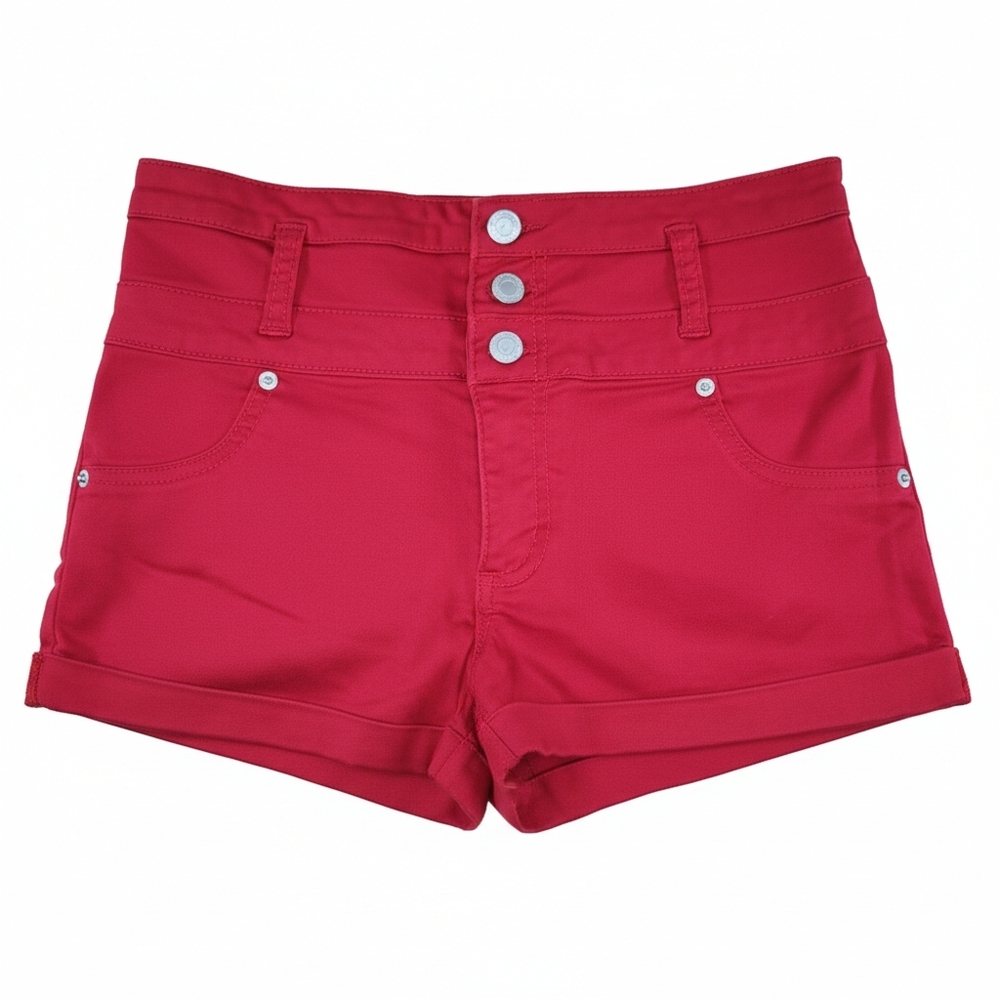 Red High-Rise Button Fly Shorts Size 8 Cowgirl Y2K Twee Americana Indie Pin-up